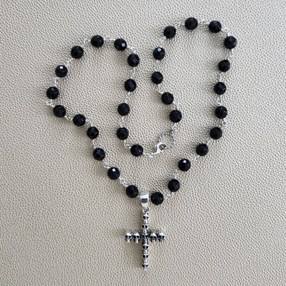 CROSS STERLING SILVER NECKLACE HANDMADE BEADED